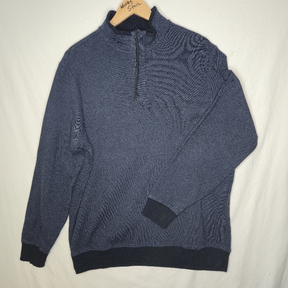 Haggar Men's Mock Neck Half Zip Front Cuffed Long Sleeve Shirt Size Large